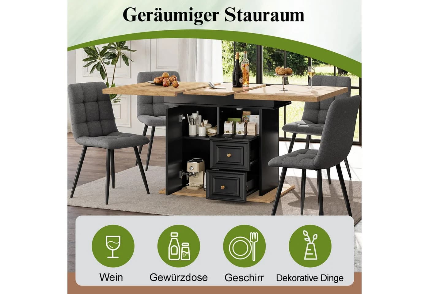 i@home Ausziehbarer Esstisch mit Stauraum Holzoptik - Bild 3