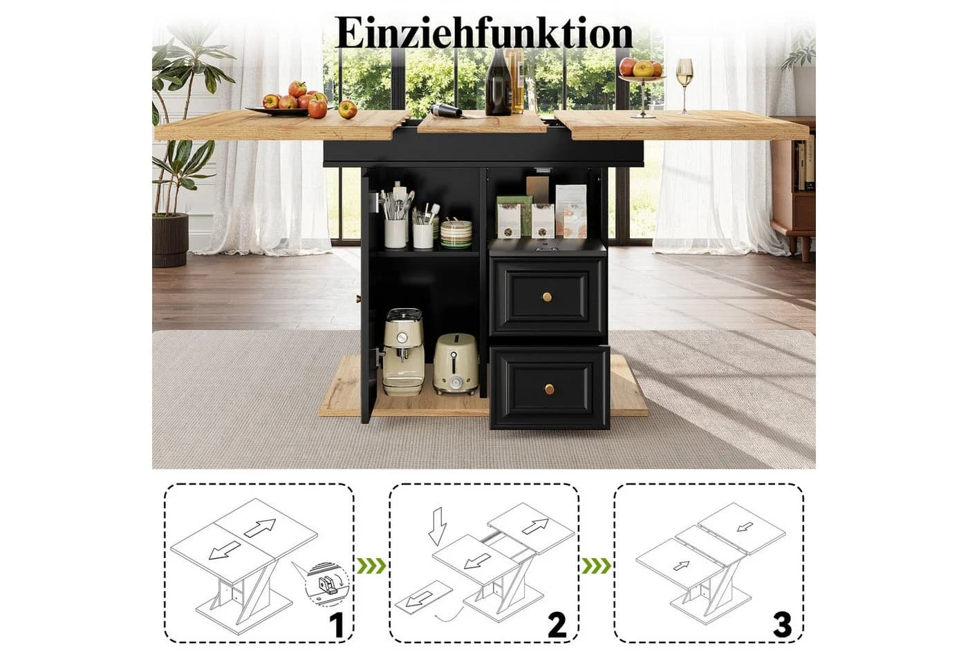 i@home Ausziehbarer Esstisch mit Stauraum Holzoptik - Bild 5