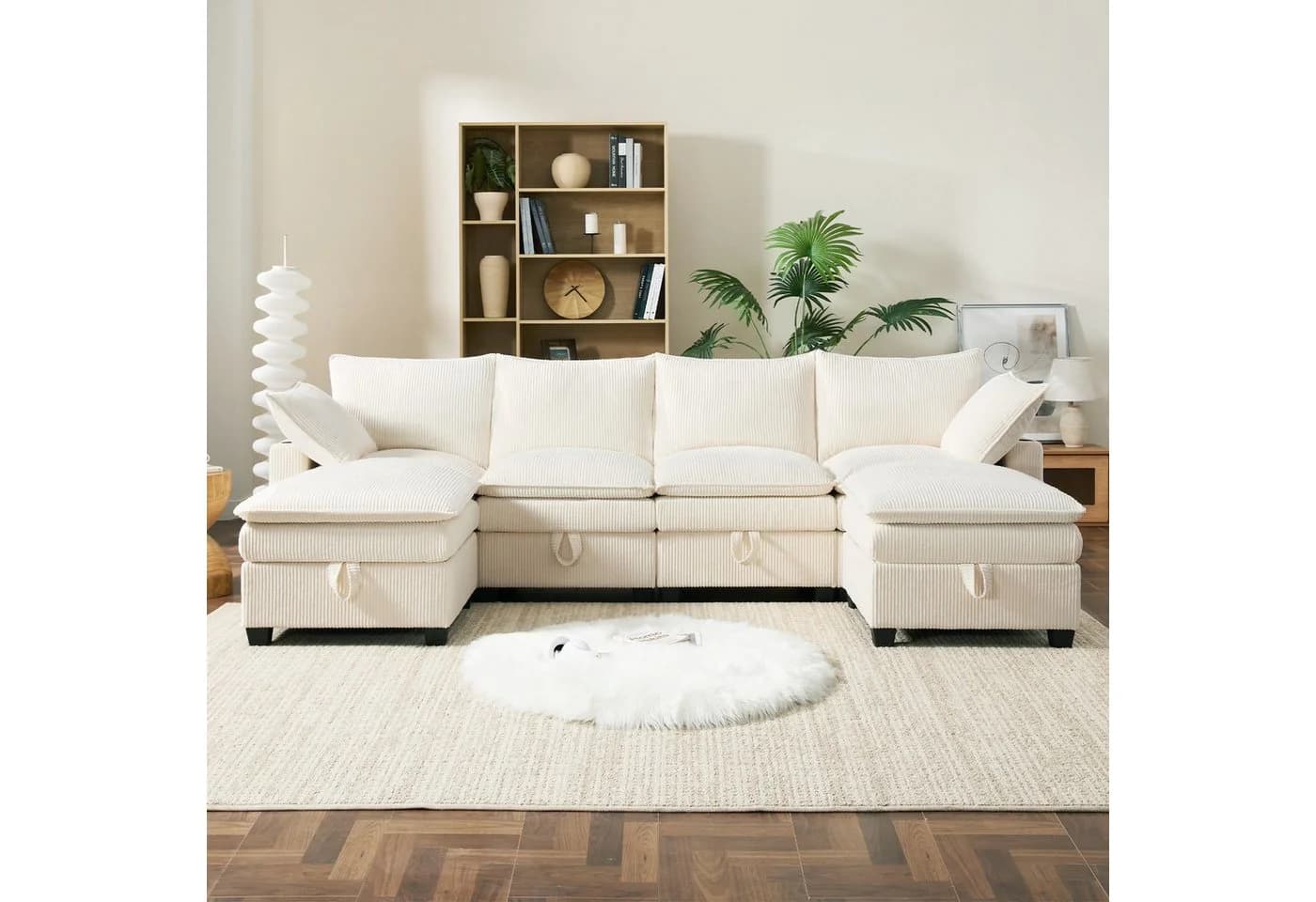 i@home Ecksofa 6-Sitzer grau/weiß mit USB-Anschlüssen