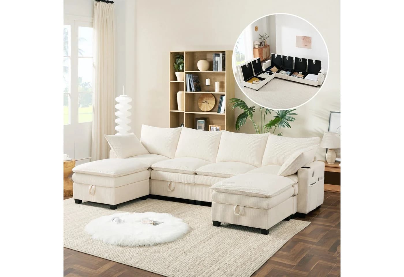 i@home Ecksofa 6-Sitzer grau/weiß mit USB-Anschlüssen - Bild 2