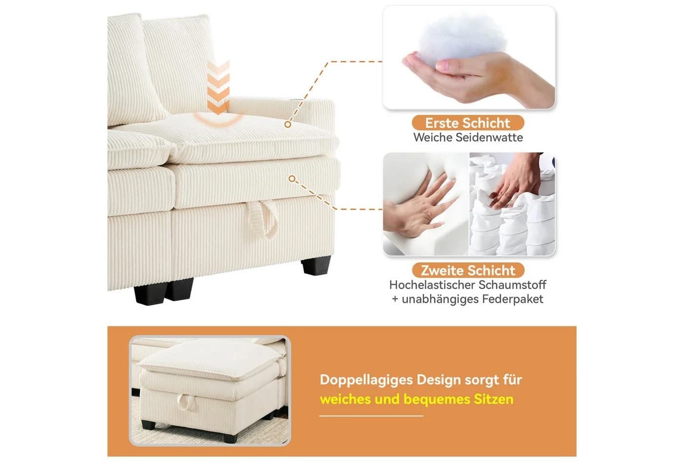i@home Ecksofa 6-Sitzer grau/weiß mit USB-Anschlüssen - Bild 3