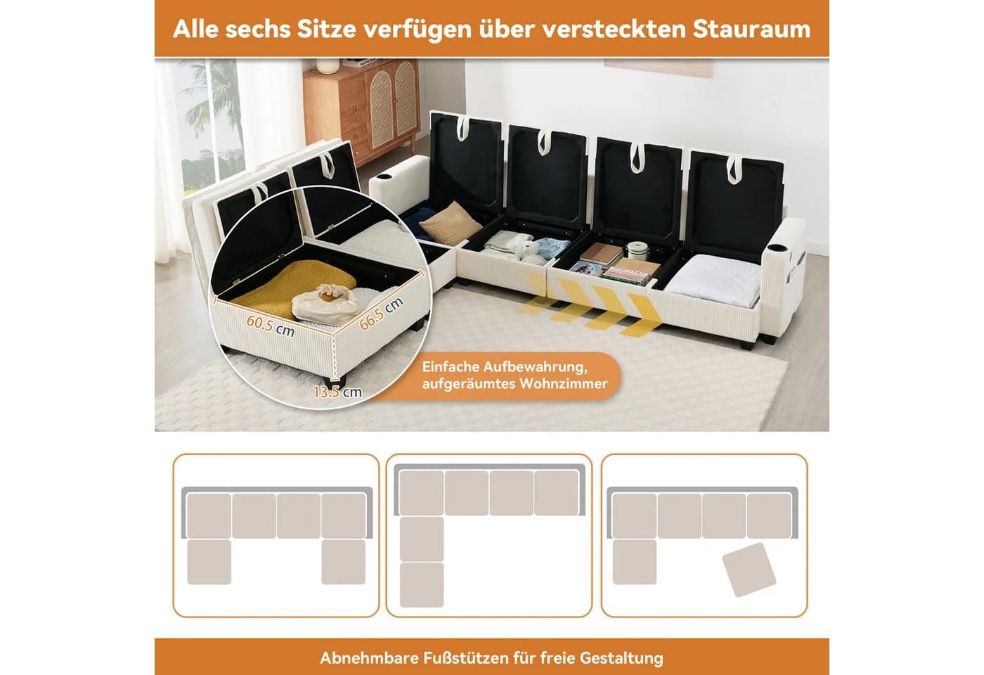 i@home Ecksofa 6-Sitzer grau/weiß mit USB-Anschlüssen - Bild 4