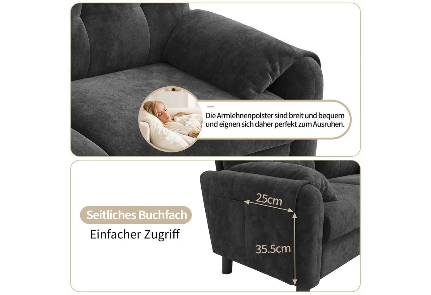 i@home 2-Sitzer Polstersofa Beige/Grau Chenille Stoff - Bild 3