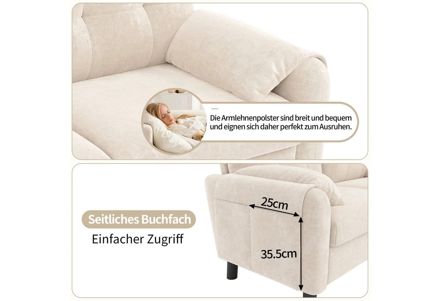 i@home 2-Sitzer Polstersofa Beige/Grau Chenille Stoff - Bild 1