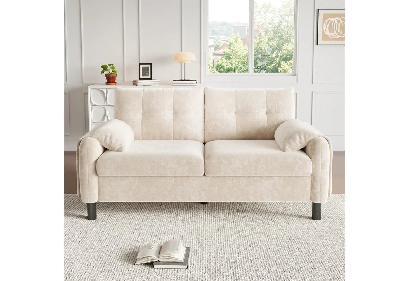 i@home 2-Sitzer Polstersofa Beige/Grau Chenille Stoff - Bild 4