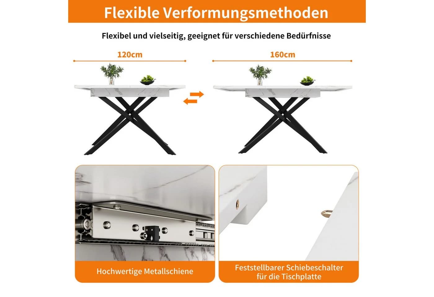 i@home Esstisch Ausziehbarer Küchentisch Weißer Marmorierter - Bild 5