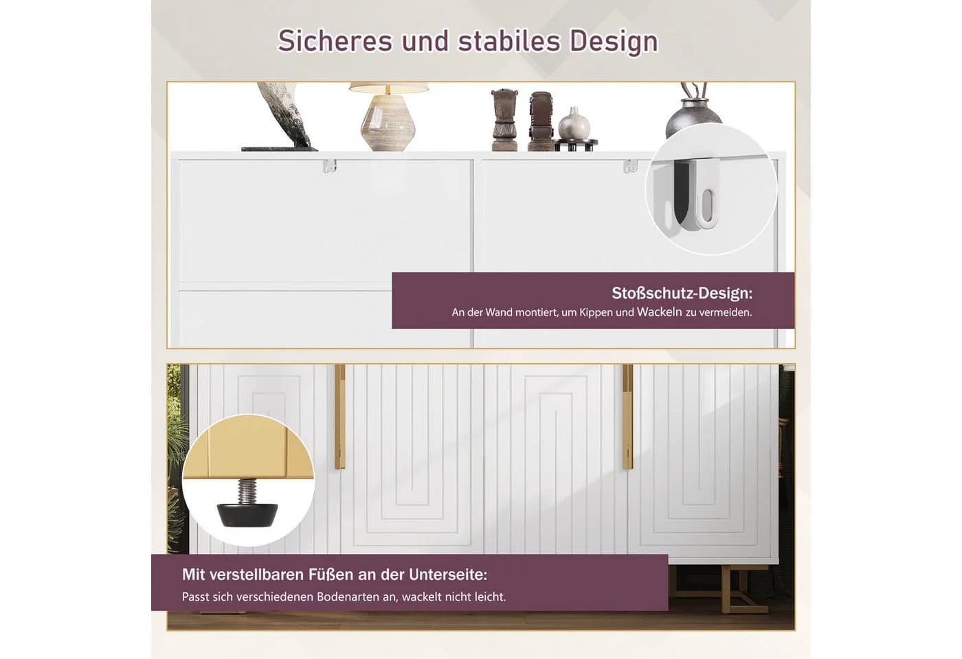 i@home Sideboard Weiß/Schwarz mit Goldgriffen - Bild 5