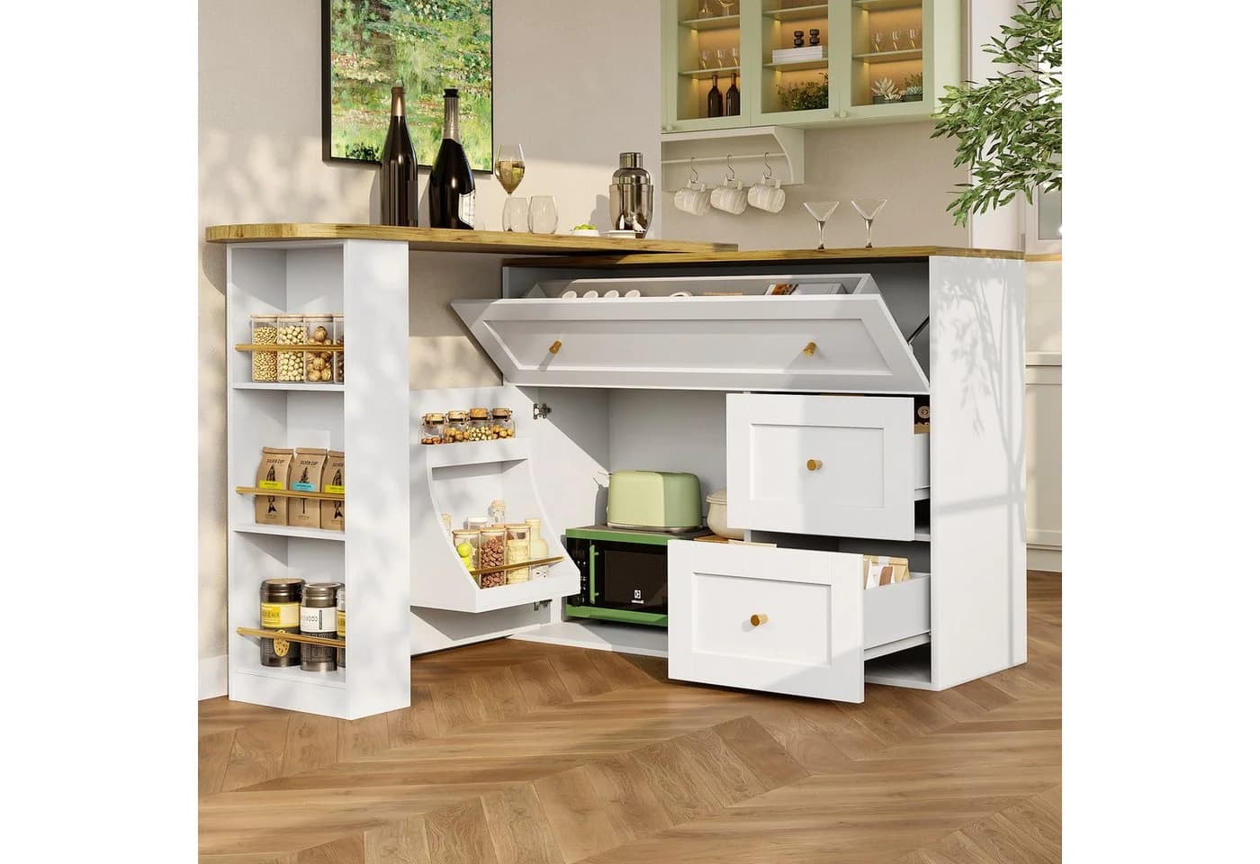 i@home Ausziehbarer Bartisch Schwarz/Weiß mit Stauraum
