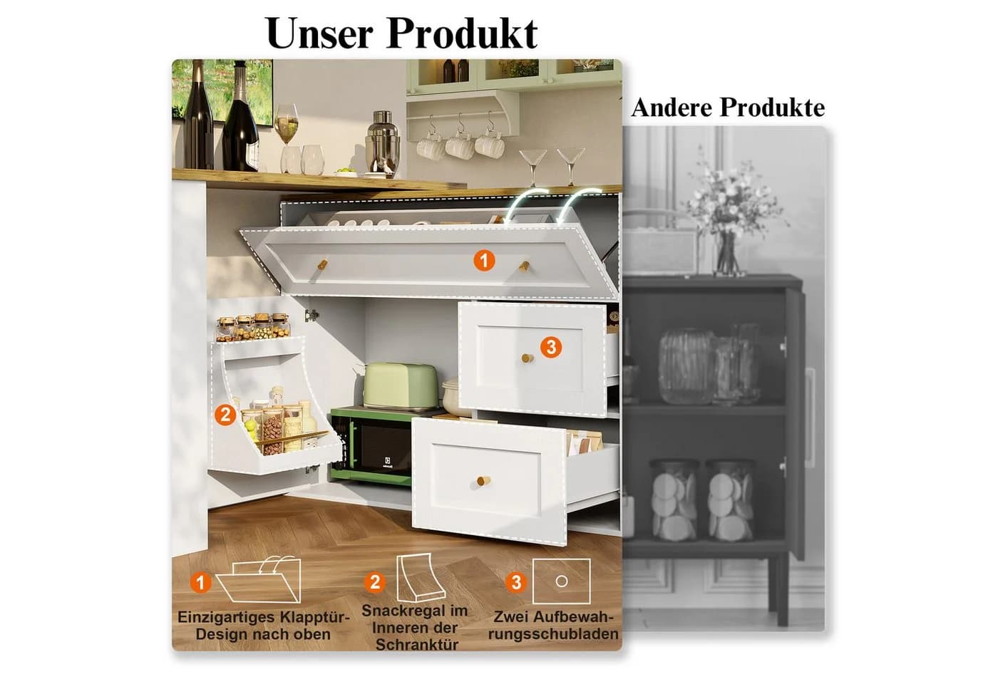 i@home Ausziehbarer Bartisch Schwarz/Weiß mit Stauraum - Bild 3