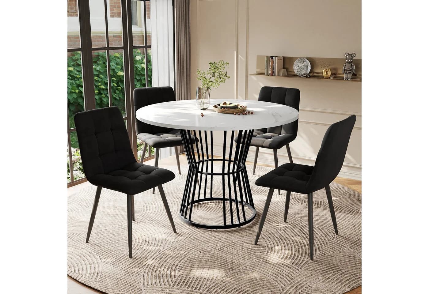 i@home Essgruppe 5-teilig Runder Tisch Schwarz Samt