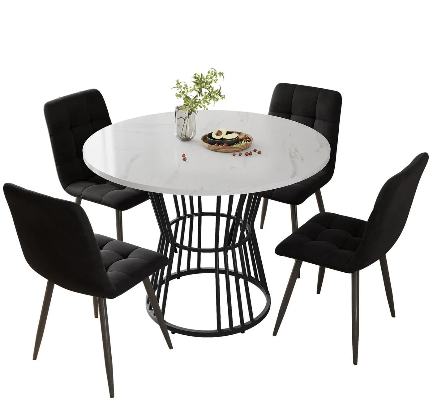 i@home Essgruppe 5-teilig Runder Tisch Schwarz Samt - Bild 2