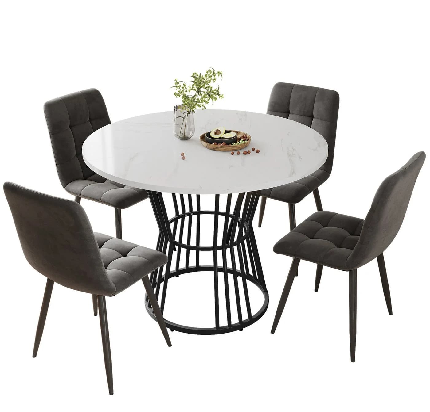 i@home Essgruppe Küchentisch-Set 5-teilig mit 4 Stühlen, 100 cm Durchmesser, Marmor-Optik - Bild 2
