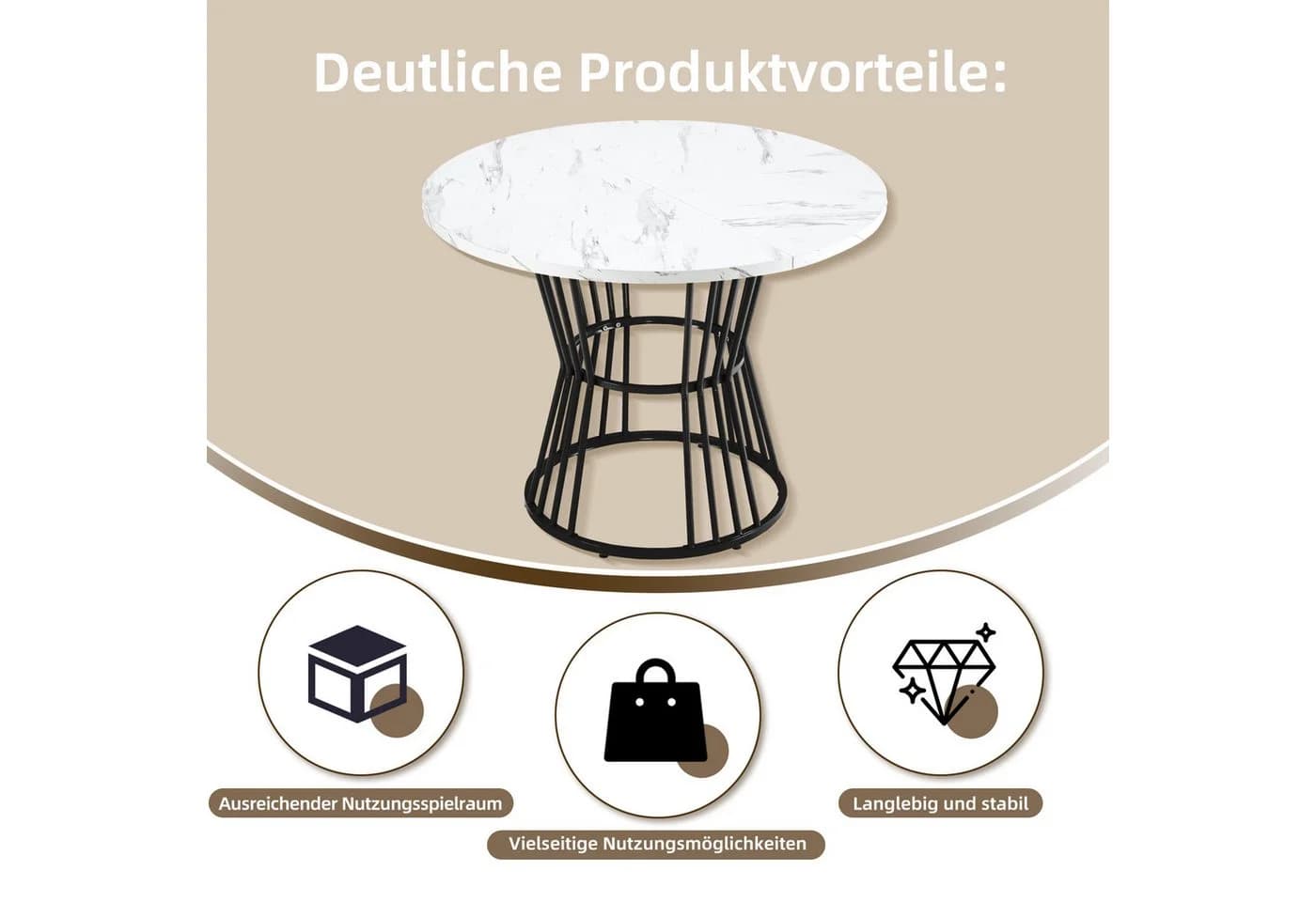 i@home Essgruppe Küchentisch-Set 5-teilig mit 4 Stühlen, 100 cm Durchmesser, Marmor-Optik - Bild 5