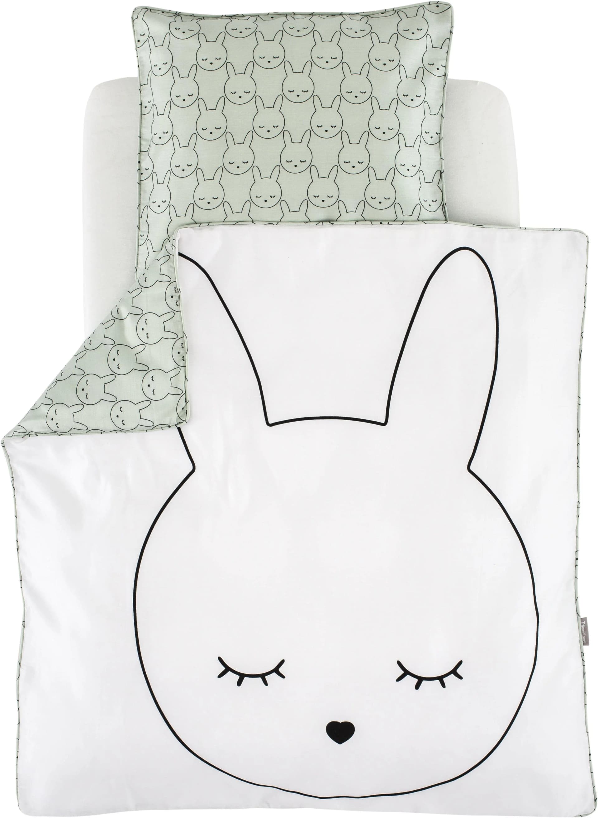 Träumeland Babybettwäsche Kuschelhase Jersey 100% Baumwolle Weiß/Mint