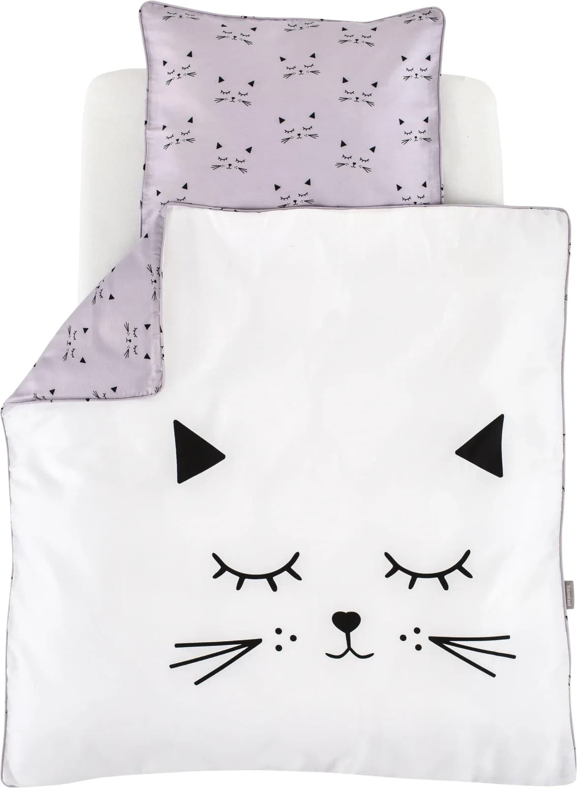 Träumeland Babybettwäsche Schmusekatze Weiß/Flieder Jersey