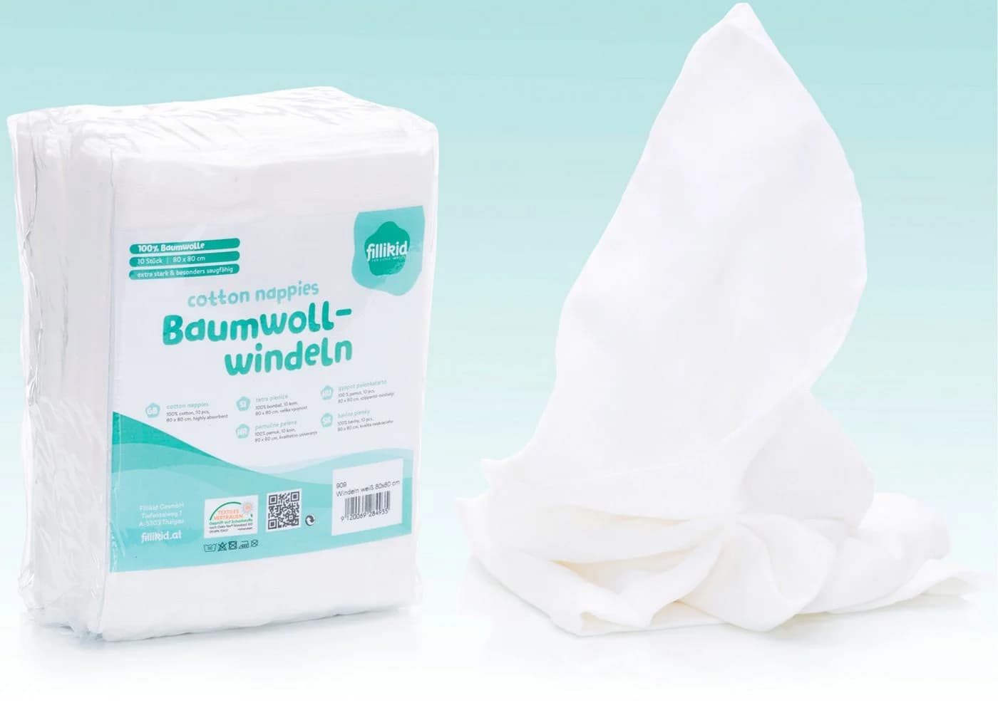 FILLIKID Stoffwindeln Baby weiß 100% Baumwolle 80x80 cm