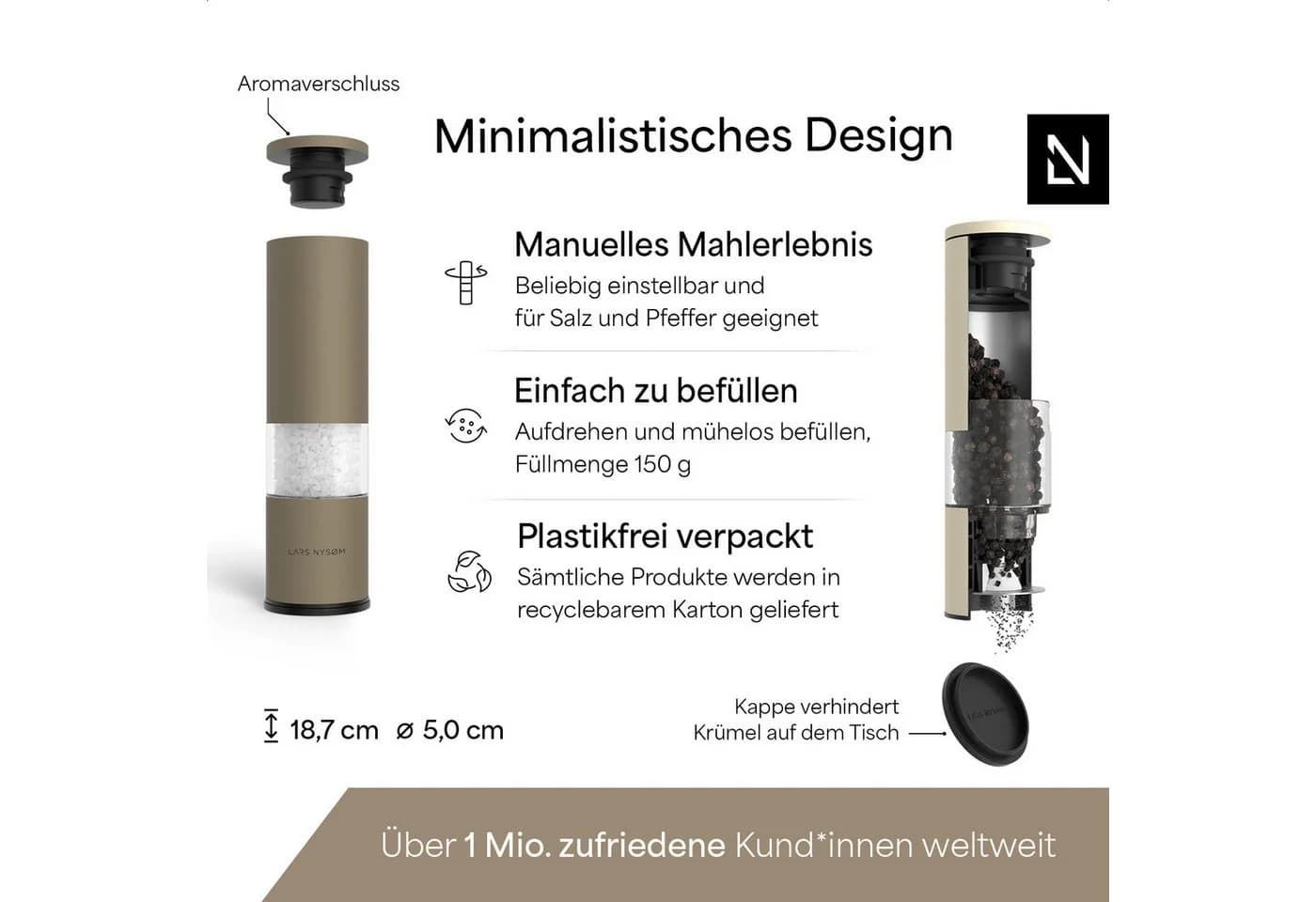 LARS NYSØM Gewürzmühle Lagom 2er Set Edelstahl Keramikmahlwerk - Bild 4