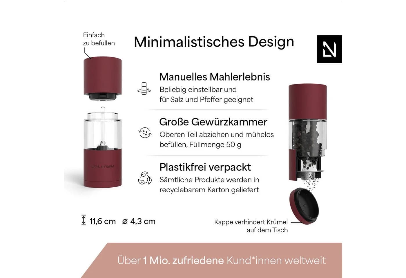 LARS NYSØM Gewürzmühle Sjæl 2er Set Edelstahl Keramikmahlwerk - Bild 4