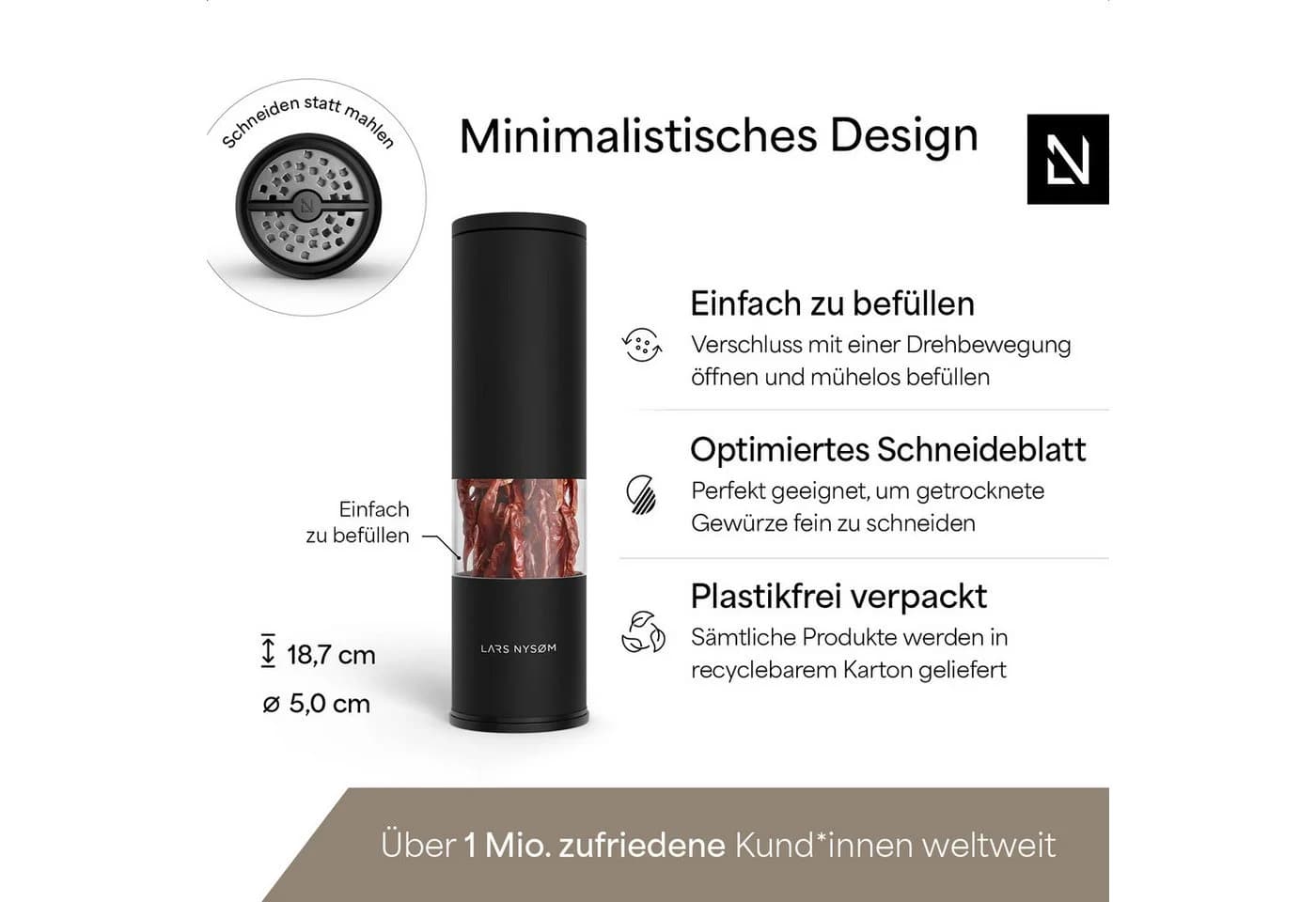LARS NYSØM Gewürzmühle Lagom Chili Schwarz Edelstahl - Bild 4