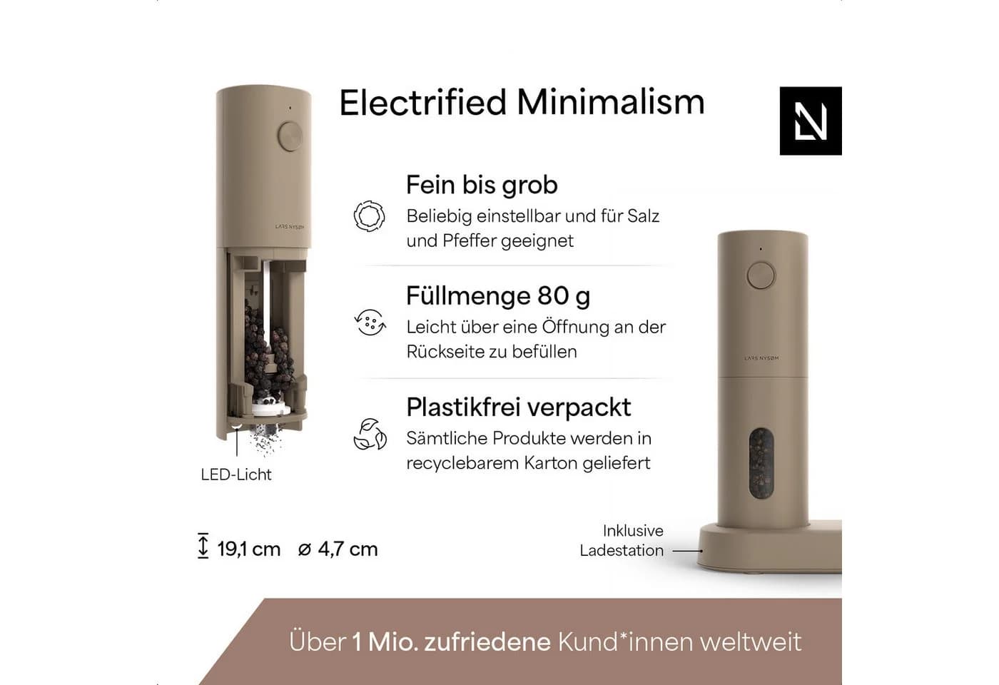 LARS NYSØM Elektrische Gewürzmühle Spænding 2er Set Braun LED - Bild 4