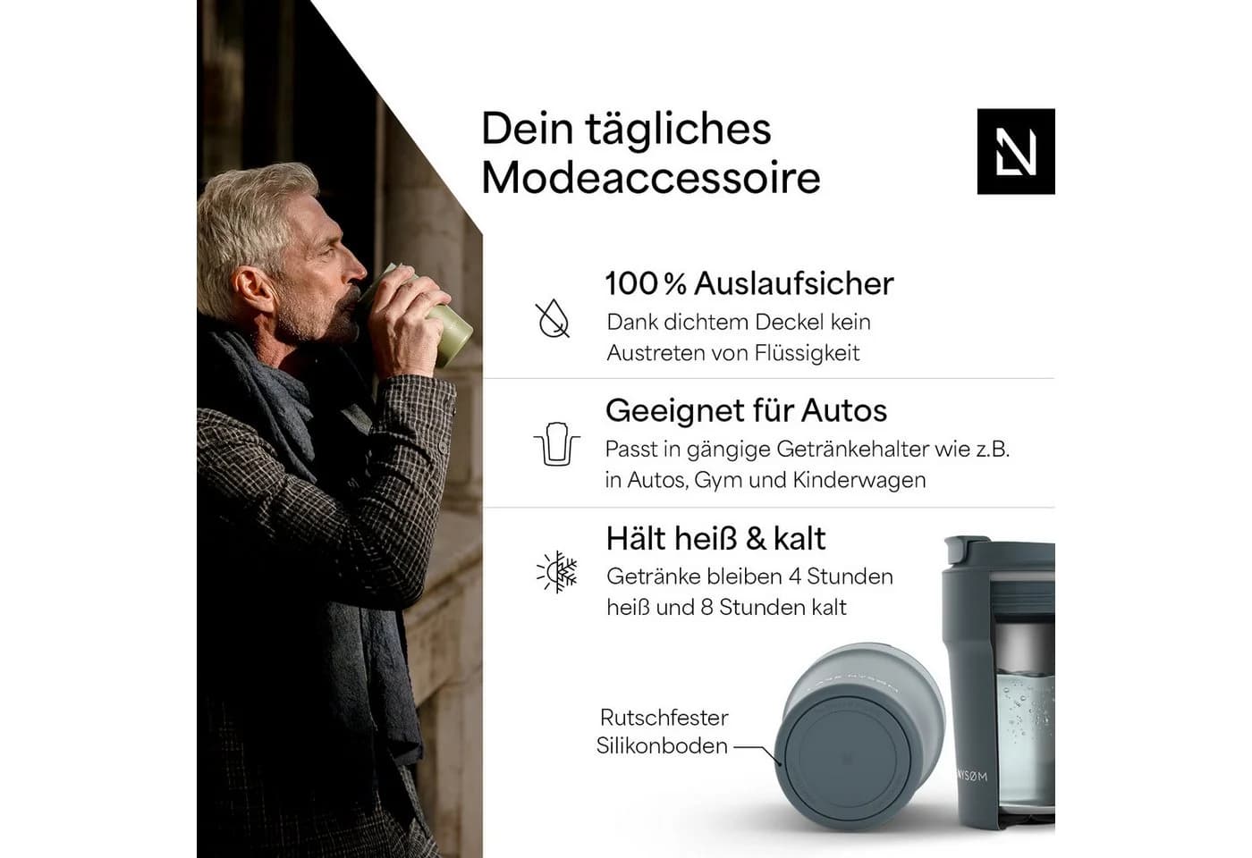 LARS NYSØM Thermobecher Bevægelse Grau Vakuum Isolierung