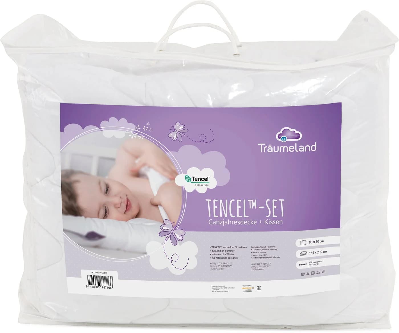 Träumeland Kinderbettdecke + Kopfkissen TENCEL™ Ganzjahresdecke Weiss