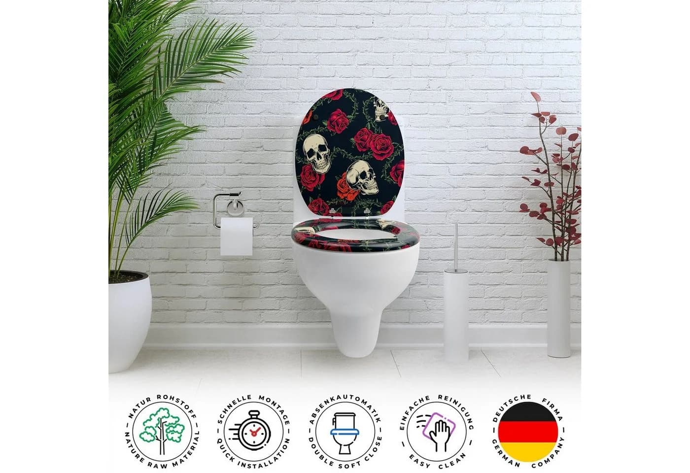 Sanfino WC-Sitz Rose Skull Holz Absenkautomatik - Bild 4
