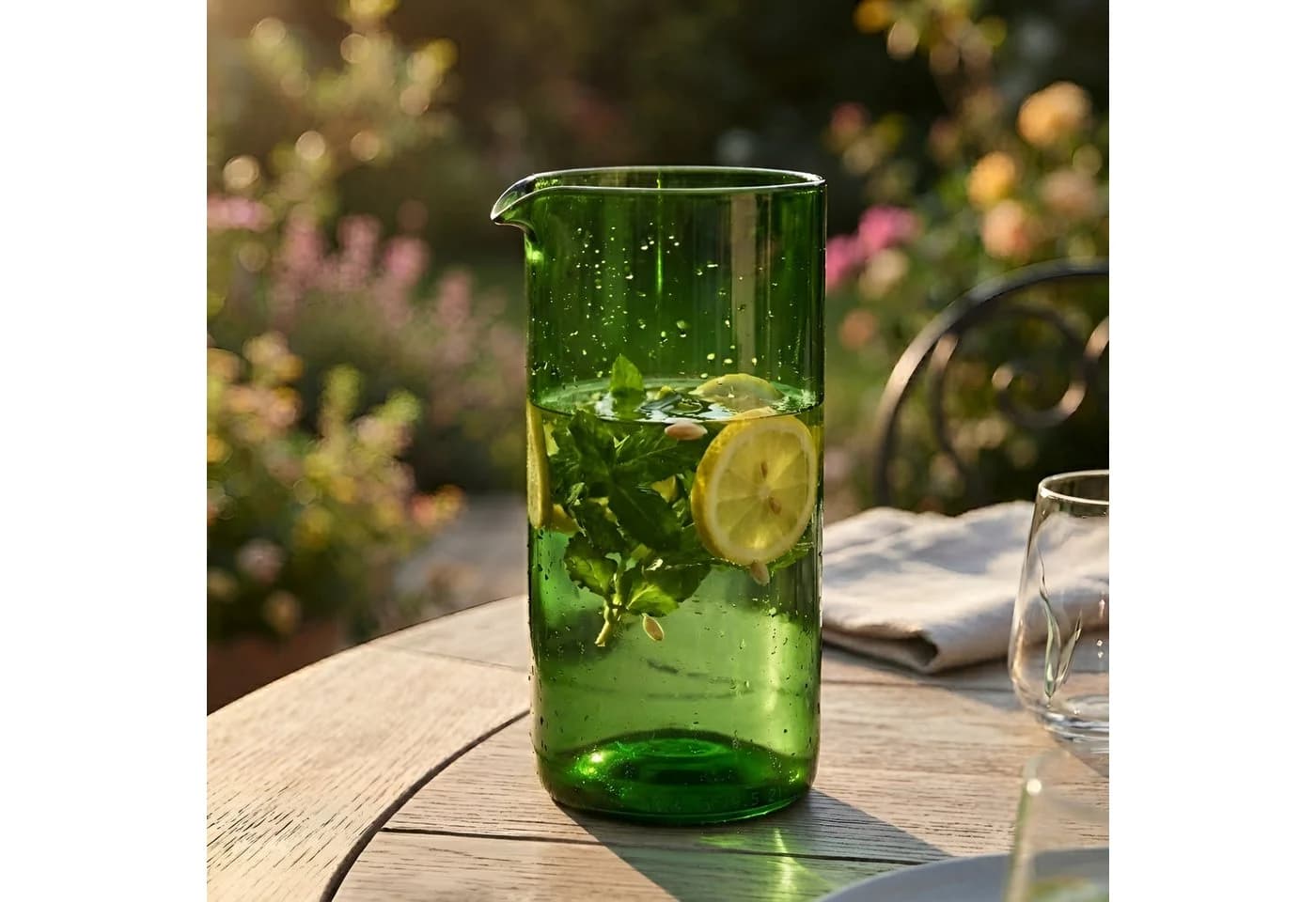 Upglassic Wasserkaraffe Upcycling aus Weinflasche Grün 750ml