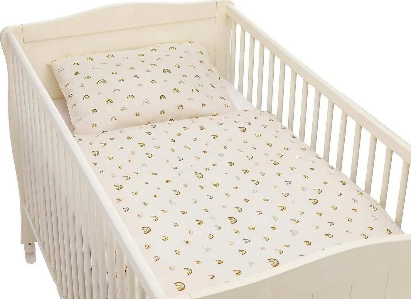 Fillikid Babybettwäsche 100x140 cm Baumwolle Regenbogen Beige