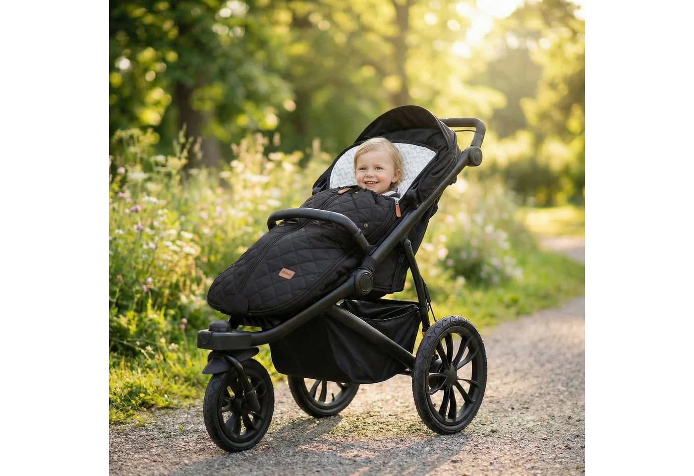 Fillikid Fußsack Light Big Schwarz - Universeller Sommerfußsack für Kinderwagen