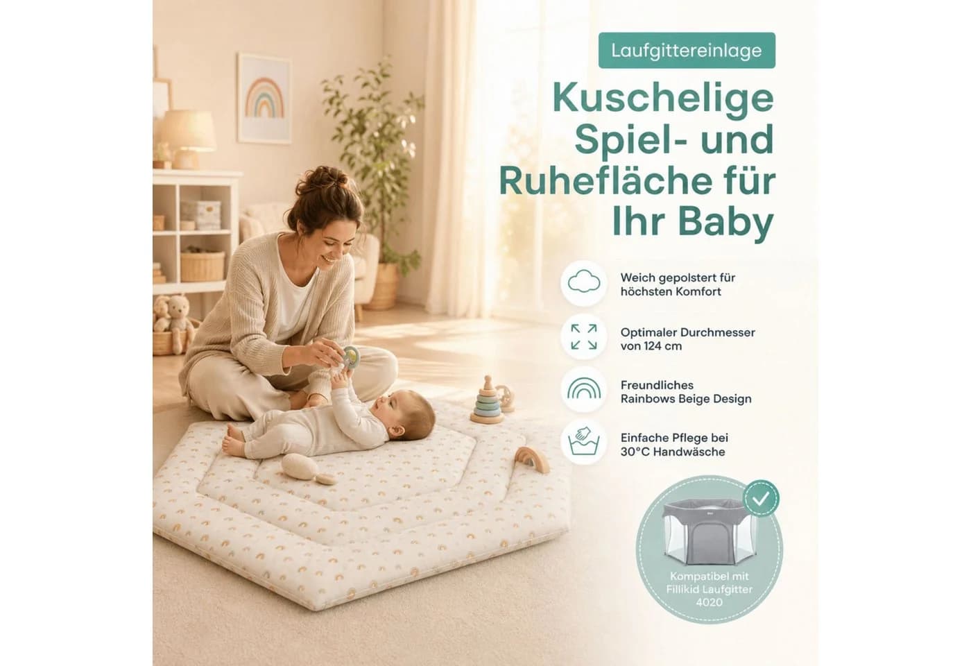 Fillikid Laufgittereinlage 6-eckig Exclusiv Beige - Bild 4