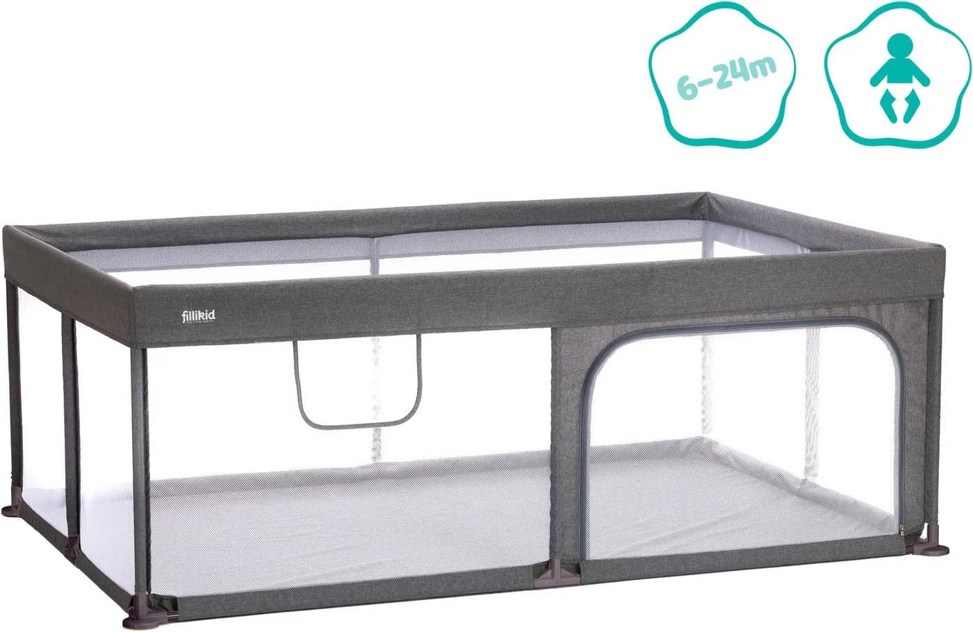 Fillikid Laufgitter Rio XL Grau Aluminium-Rahmen Seiteneinstieg