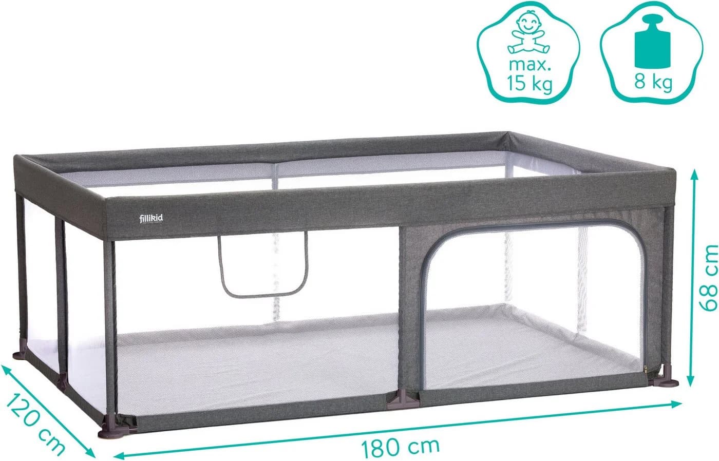 Fillikid Laufgitter Rio XL Grau Aluminium-Rahmen Seiteneinstieg - Bild 5