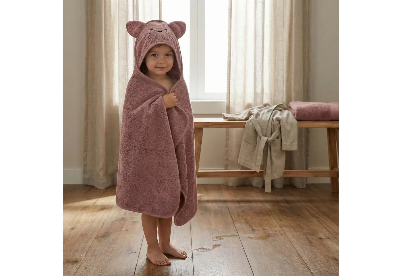 fillikid Kapuzenhandtuch mit Tiermotiv Rosa Frottee