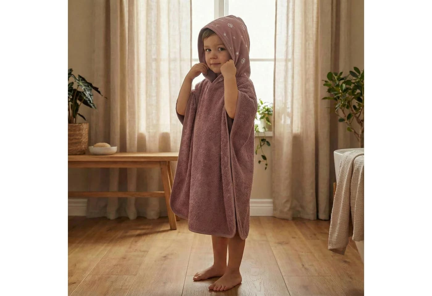 Fillikid Badeponcho Badetuch rosa mit Kapuze und Print