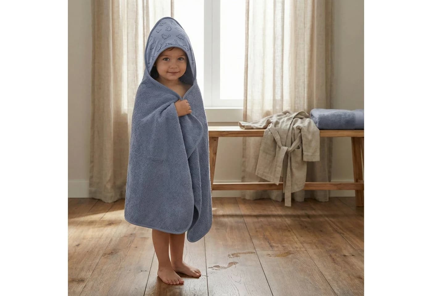 Fillikid Kapuzenhandtuch mit Waschhandschuh, Frottee Set, Dino