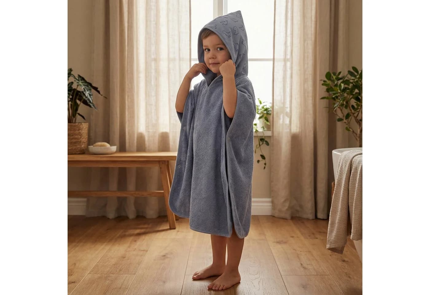 Fillikid Badeponcho Badetuch mit Kapuze Baumwolle blau