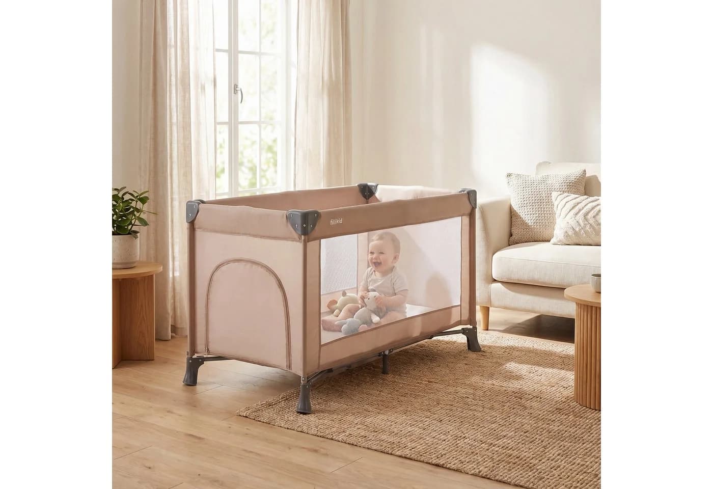 Fillikid Baby-Reisebett Valencia mit Rollen und Einhand-Faltmechanismus