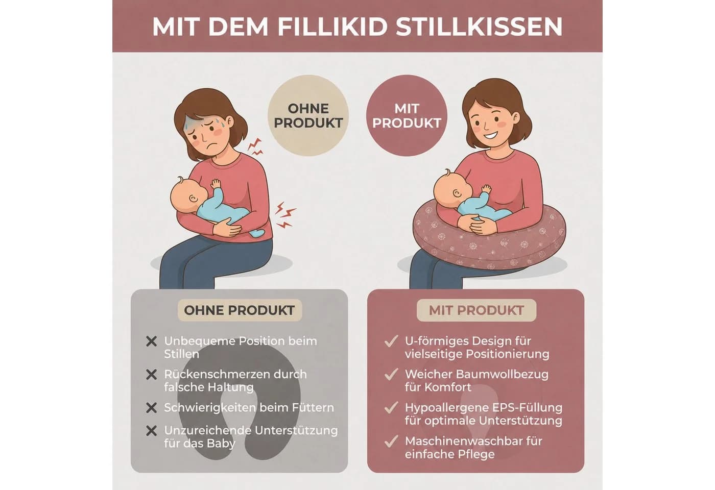 Fillikid Stillkissen EPS Mikroperlen 190 cm Rosa - Bild 4