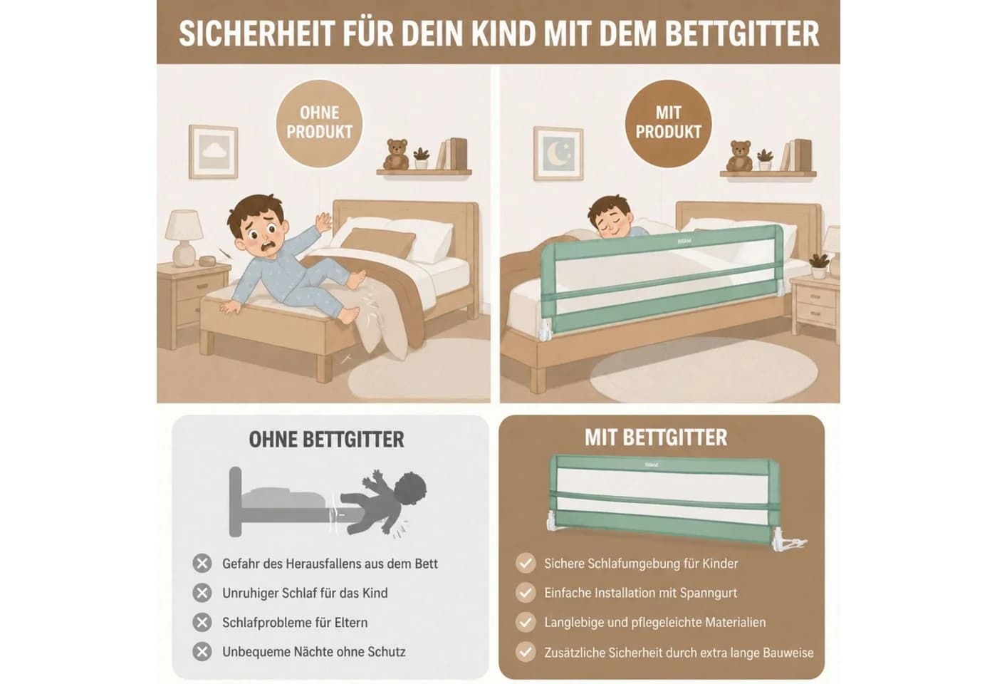 Fillikid Bettgitter Lina XL 180x50 cm mit Klappfunktion - Bild 4
