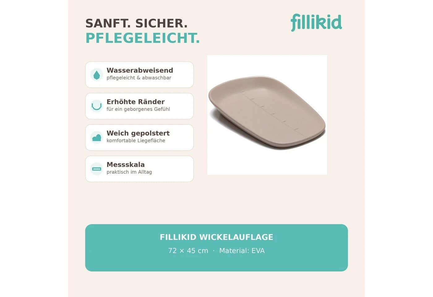 Fillikid Wickelauflage Wickelmulde Soft Care Exklusiv Beige - Bild 3