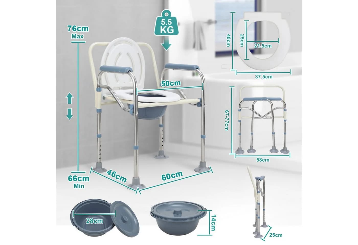 Clanmacy Toiletten-Stuhl Faltbar Höhenverstellbar