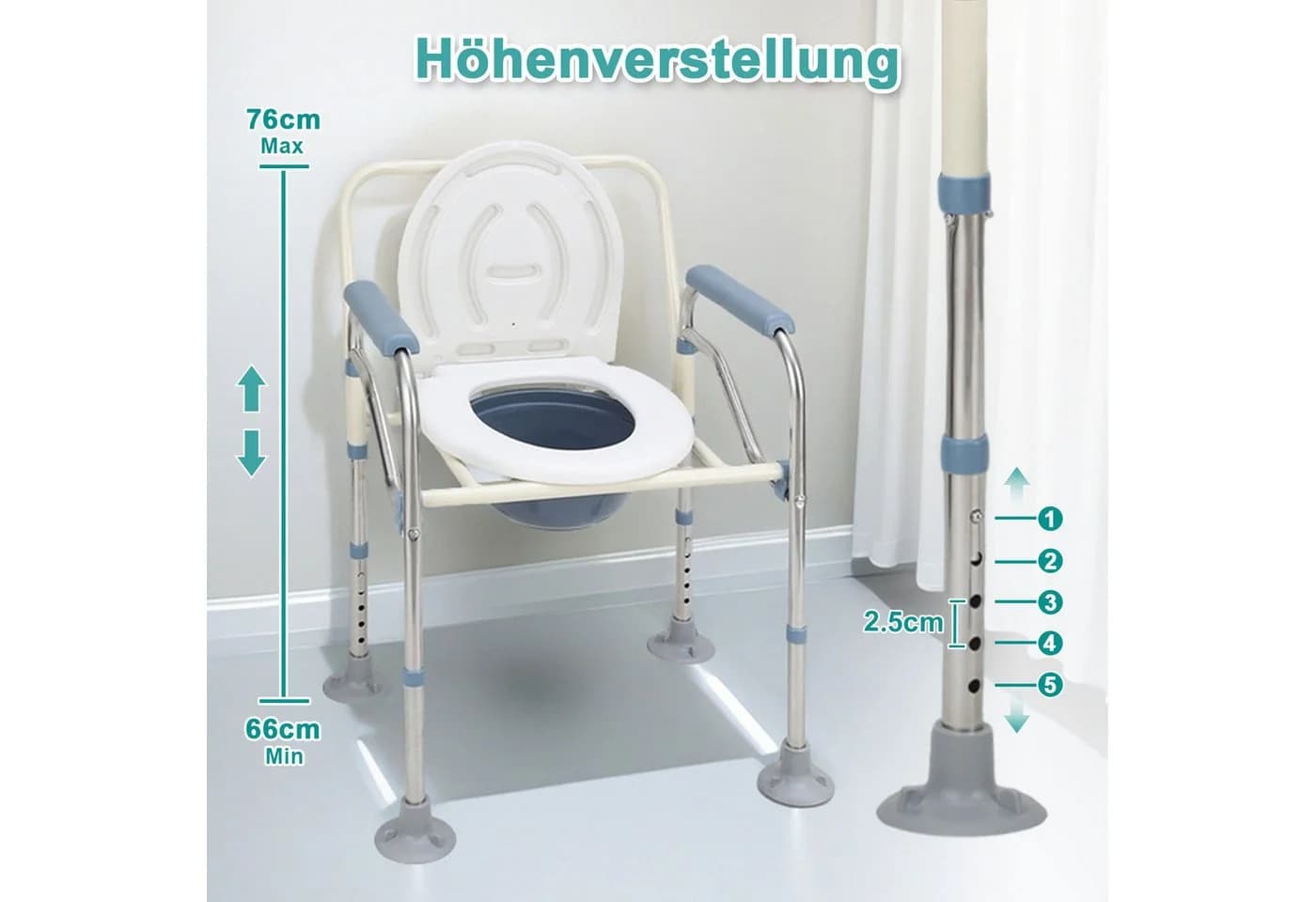 Clanmacy Toiletten-Stuhl Faltbar Höhenverstellbar - Bild 3