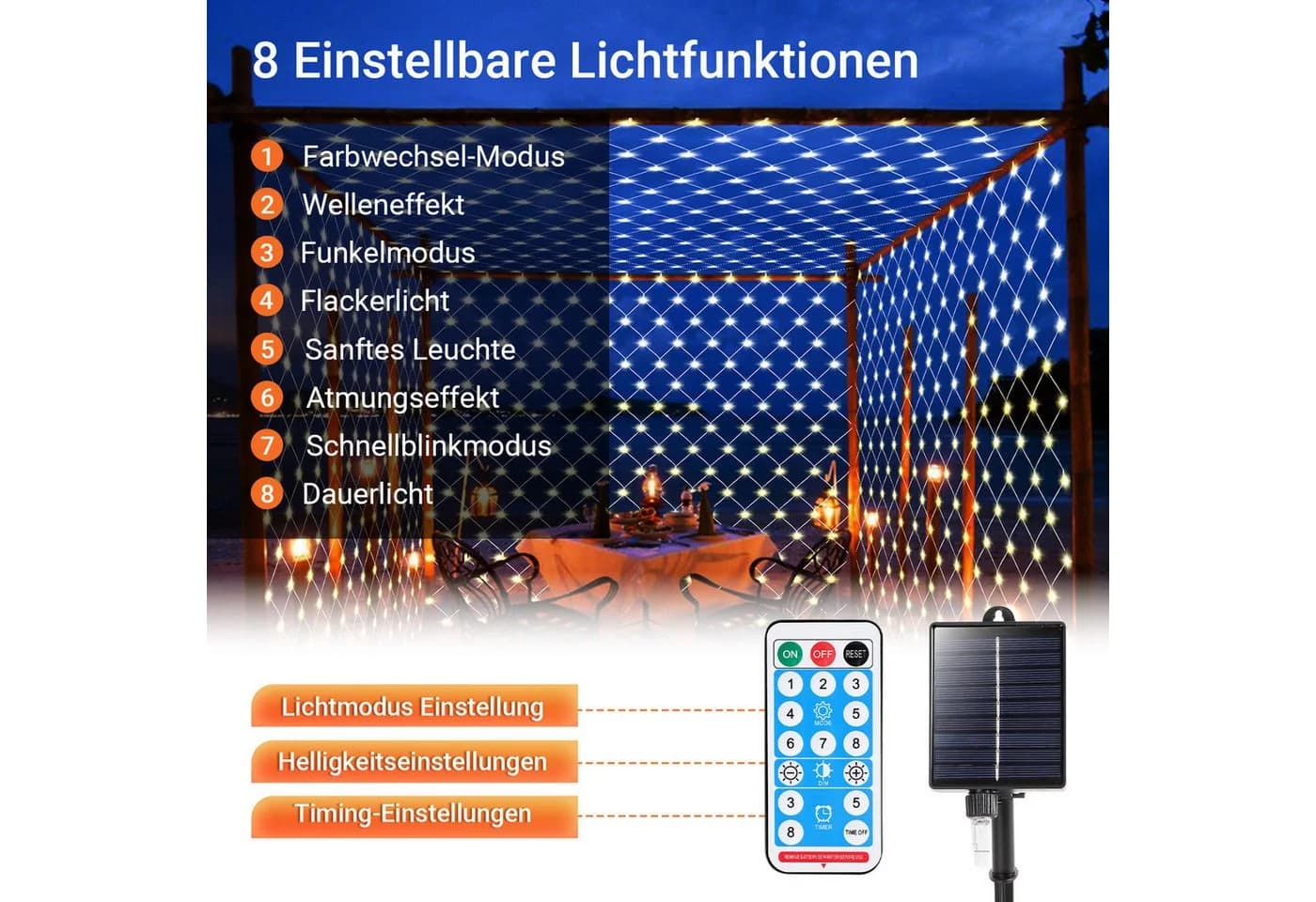 Clanmacy LED-Lichternetz Solar mit 8 Modi und Fernbedienung - Bild 4