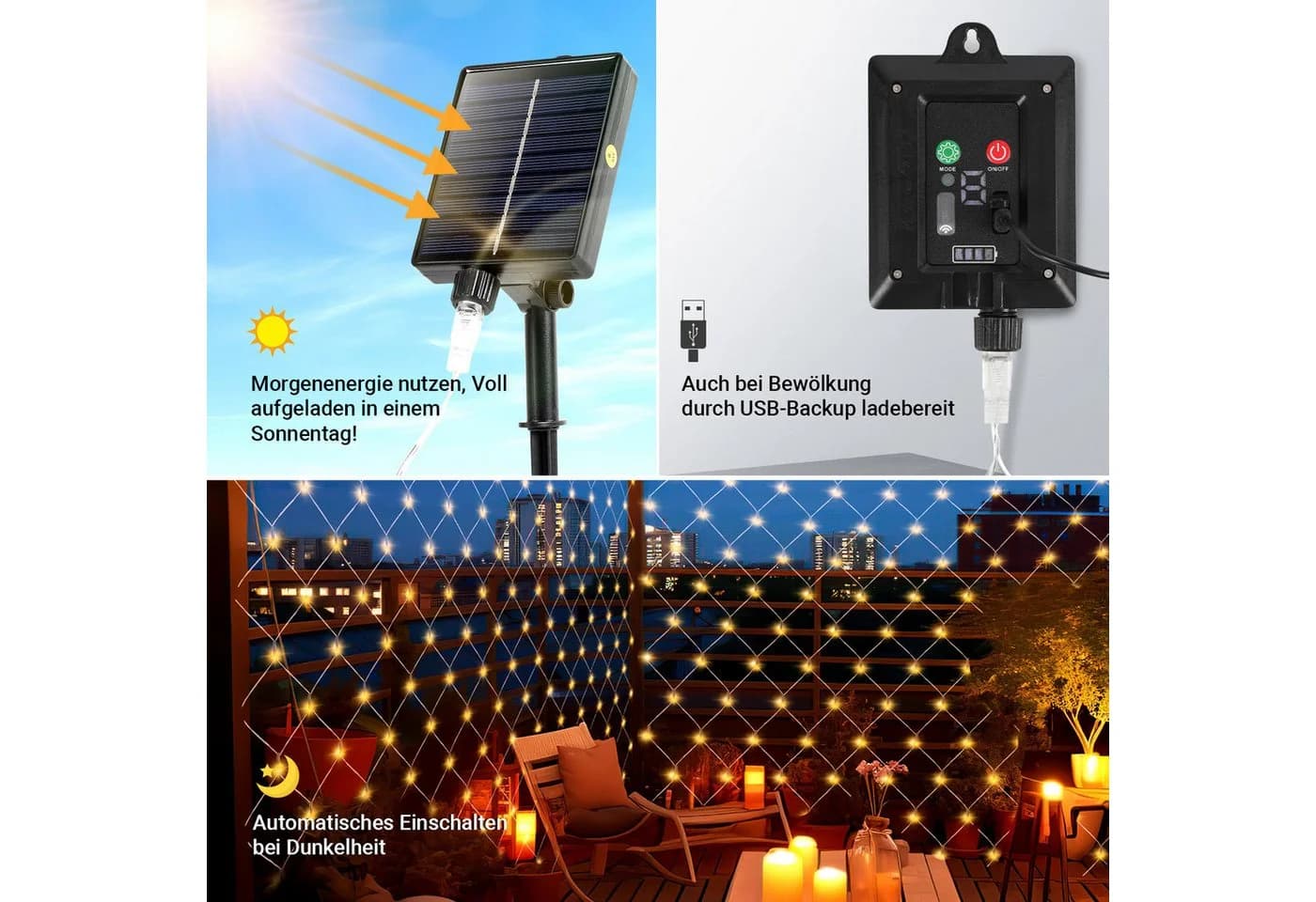 Clanmacy LED-Lichternetz Solar mit 8 Modi und Fernbedienung - Bild 5