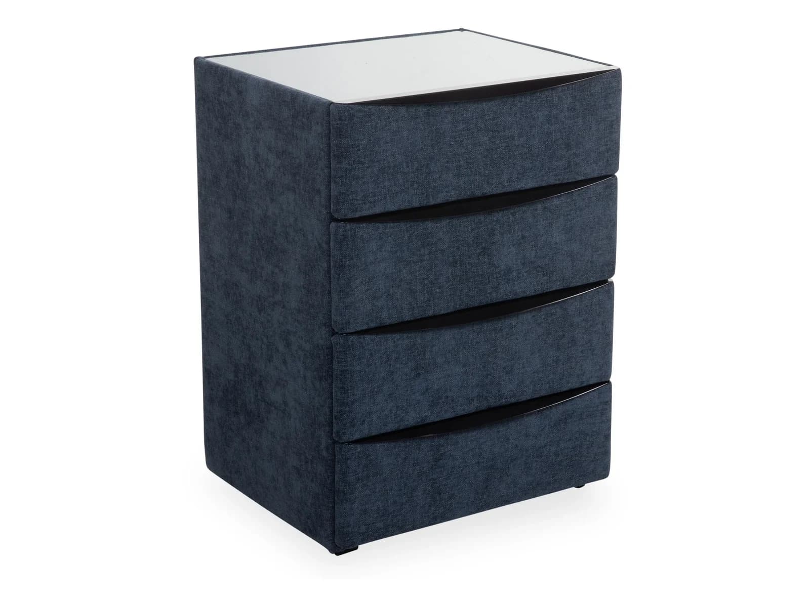 Nachtkommode MONDO blau mit Glasauflage und 4 Schubladen