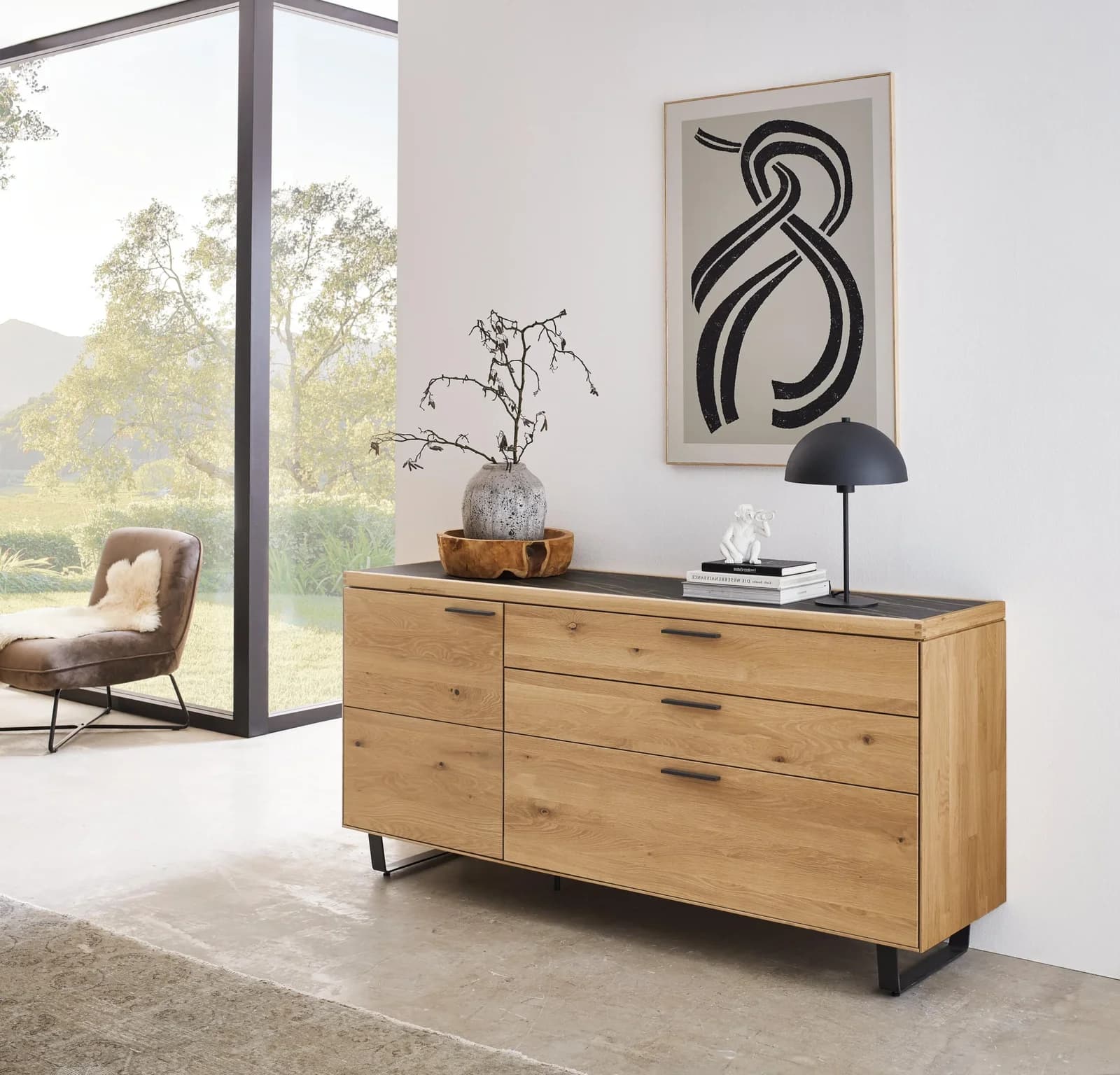 Sideboard witlake TIRANO Wildeiche massiv mit Keramik-Akzent