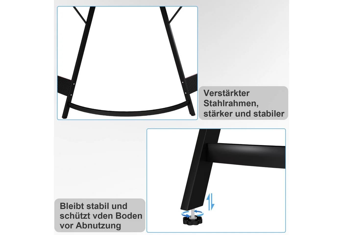 GUNJI Eckschreibtisch L-Form Schwarz mit LED-Beleuchtung und PC-Ständer - Bild 4