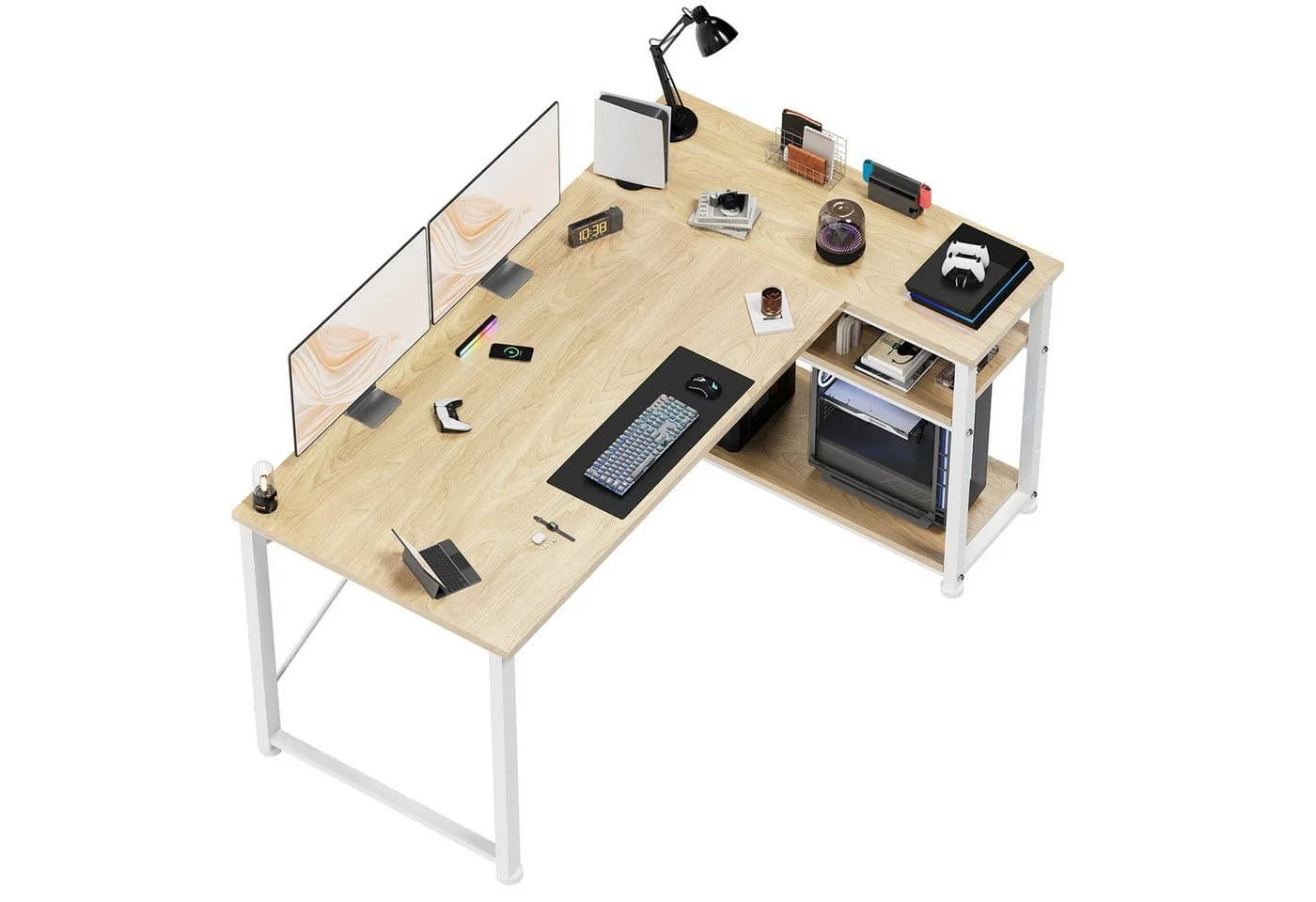 HOMALL Eckschreibtisch 100/120L Form mit Ablagefächern, 2-Tier DIY Lagerregalen, Computertisch, Schreibtisch, PC Tisch, Heimbüro - Bild 2