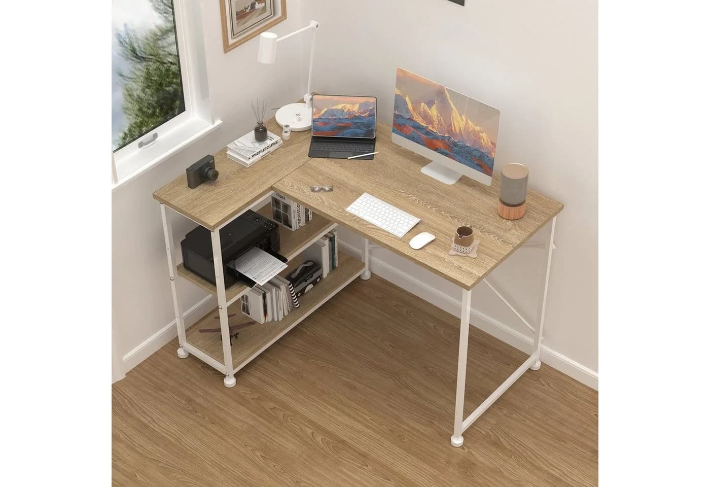 HOMALL Eckschreibtisch 100/120L Form mit Ablagefächern, 2-Tier DIY Lagerregalen, Computertisch, Schreibtisch, PC Tisch, Heimbüro - Bild 4
